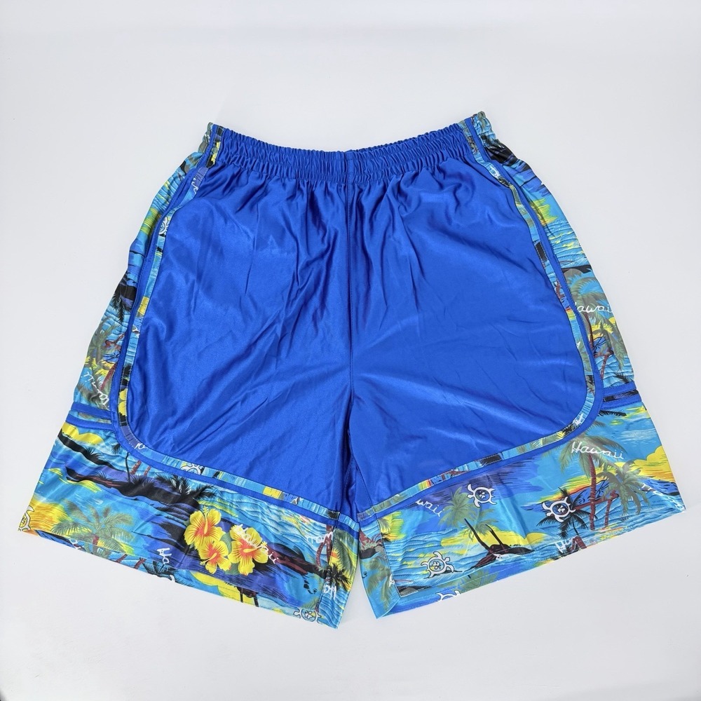 Youngs Lei Vintage Hawaiian Basketball Shorts Mens XL Blue NWT Dazzle